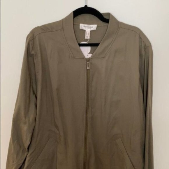 Addition Elle Women Dusty Green Solid Cropped Bomber Jacket Plus Size 2X - Picture 7 of 12